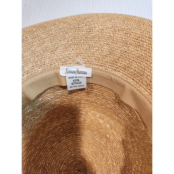 VTG Neiman Marcus Made in Italy 100% Straw Wide Brim Hat Elegant Summer Derby - Picture 6 of 7